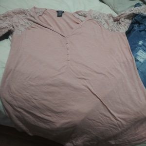 Pink lace arms torrid long sleeve top